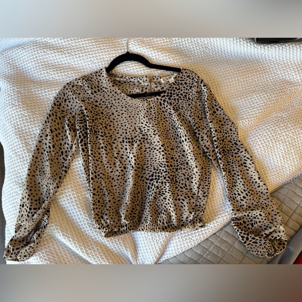 Hippie Rose Black and Cream Spotted Blouse | Neutral Tan & Black | Size Small